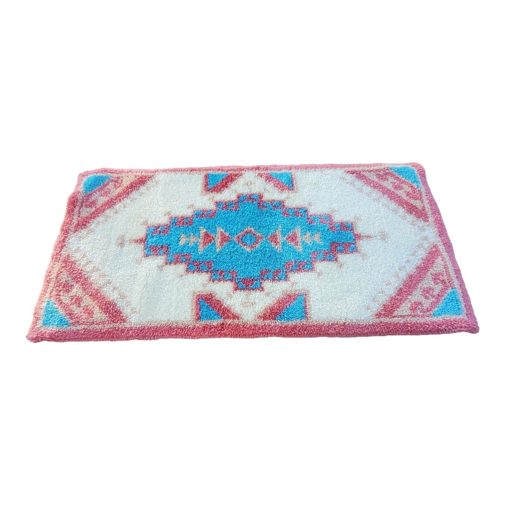 Latch Hook Rug Wall Hanging Tribal Aztec Large 54" x 27" Pink Blue Vintage